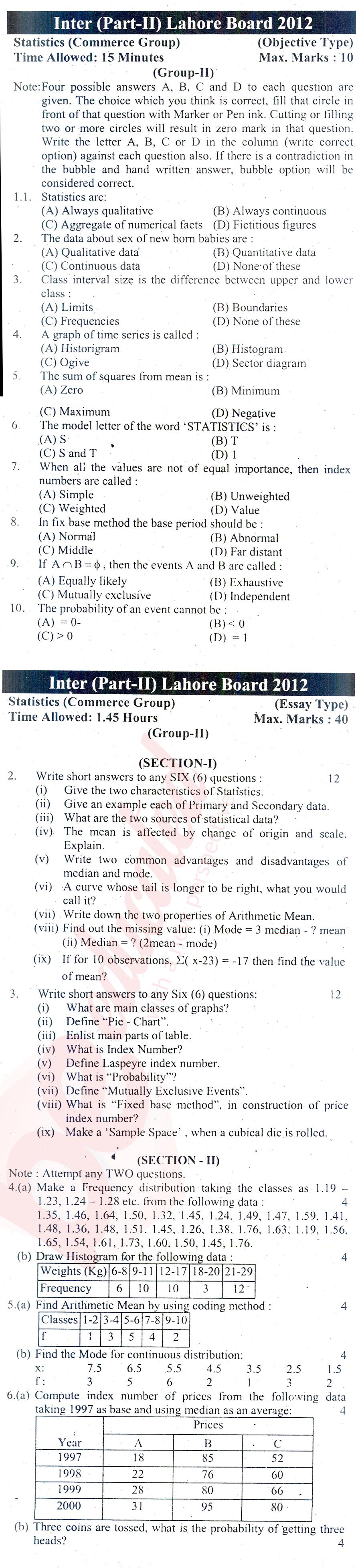 Principles of Commerce ICOM Part 2 Past Paper Group 2 BISE Lahore 2012