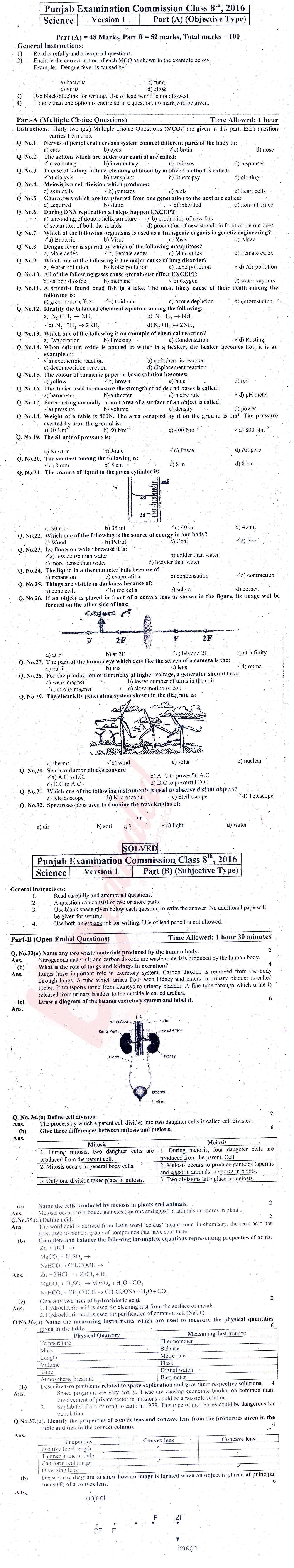 Science 8th English Medium Past Paper Group 1 PEC 2016