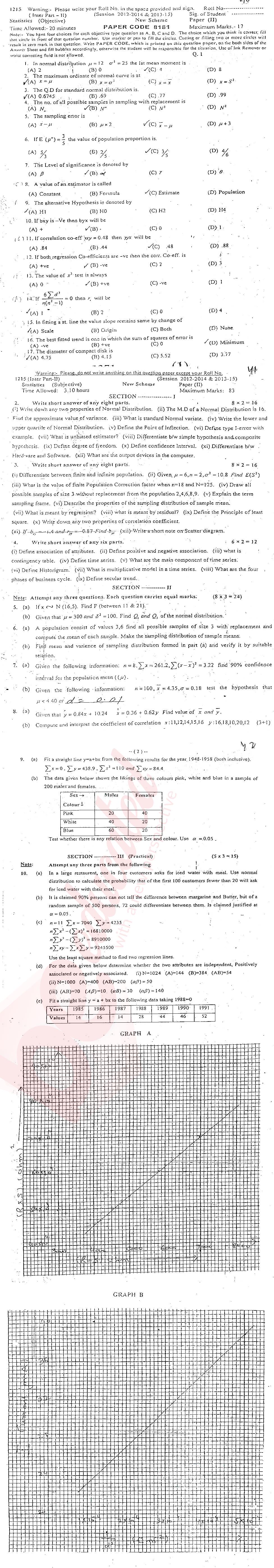 Statistics 12th class Past Paper Group 1 BISE Sargodha 2015